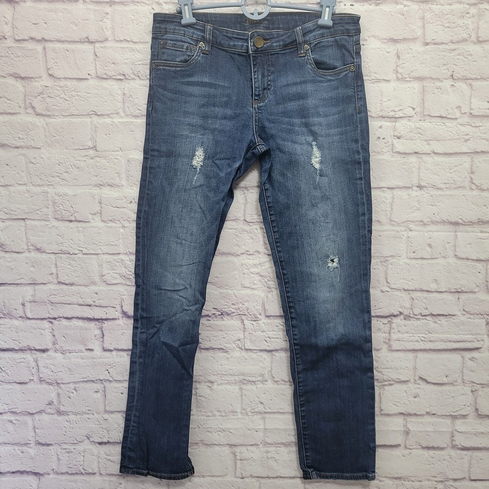 Kut From The Kloth Distressed Jeans Size 6 Straight Med Wash Casual Workwear